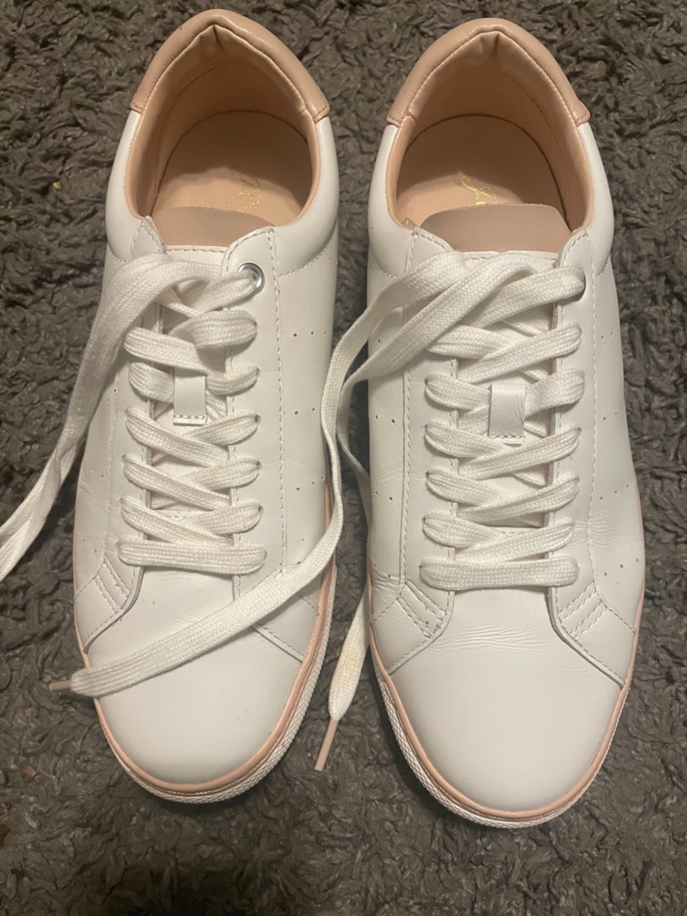 J. Crew White Leather Sneakers with Blush Heel